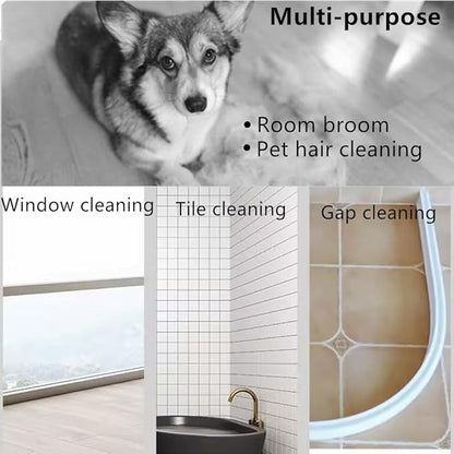 5-in-1 Foldable Cleaning Kit Broom & Dustpan Set with Interchangeable Lint Roller & Wire Brush, Window Squeegee, Ergonomic Handle, Daily Home Cleaning for Small Flats, Salons & Offices