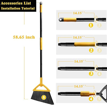 Heavy Duty Commercial Broom, Upgraded Angle Broom for Sweeping Indoor and Outdoor, Perfect Yellow Broom of Kitchen, Garage and Courtyard, Livingroom