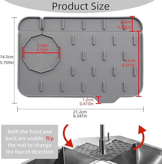 2-Pack Bytelive Silicone Sink Mat, Mini Sink Splash Guard and Soap Sponge Holder for Kitchen Countertop Protect with Self Draining Design (8.3" x 5.7", 2-Pack Black)