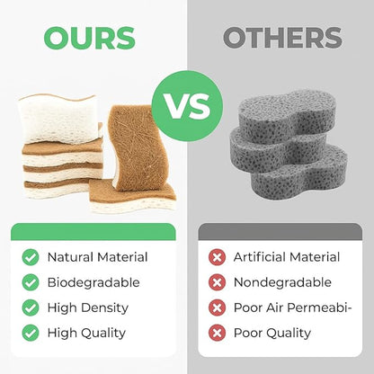 UCCO Eco Friendly Biodegradable Kitchen Sponges 12 Pack – Natural Compostable Cellulose with Coconut Scrubber – Sustainable Zero Waste Dish Sponges Set