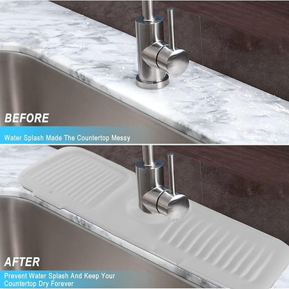 Sink Splash Guard, Silicone Sink Faucet Mat Sink Accessories Faucet Absorbent Mat for Kitchen, Bathroom, Sink Sponge Holder (Transparent)