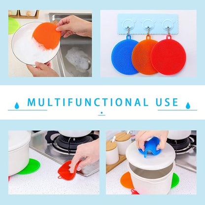 3 Pack of Microwave Potato Bag Kit, with 3PCS Silicone Vegetable Scrubber Brush, Reusable Baked Potato Pouch and Multipurpose Silicone Dish Sponge (Blue)