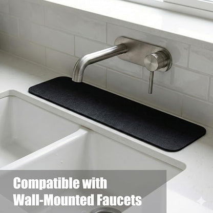 Customizable Kitchen Sink Faucet Mat: 24"Lx5.5"W Absorbent Sink Edge Protector & Bathroom Counter Protector - Quick Drying Splash Guard Cut to Fit 2, 3, 4 Holes Faucet, Soap Dispenser & Irregular Sink