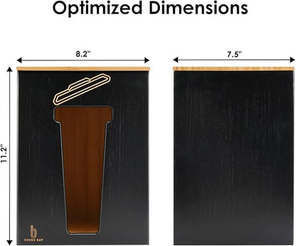 Bamboo Trash Bag Dispenser with Lid, Trash Bag Holder Organizer, Garbage Dispenser for Kitchen Countertop, Under Sink and Wall Mount - Extra Large (Black)