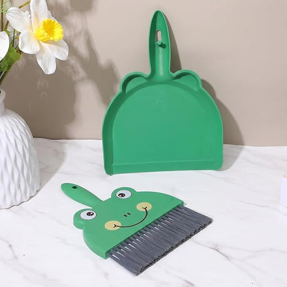 Upgrade Small White Broom and Dustpan Set, Hand Dustpan and Brush Set, Cute White Mini Broom and Dust pan Sets, Little Dust Pan for Home Use Tabletop Debris Cleaning Pet Guinea Pig Cages (Green)