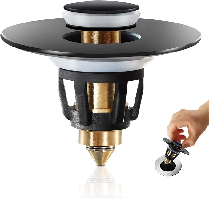 QYHNYJF Black Bathroom Sink Stopper – Pop Up Drain Stopper & Sink Strainer, Universal Sink Plug for 1.1" to 1.5" Bathroom Sink Drain Pipes, Matte Black Finish