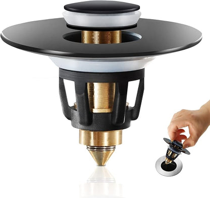 QYHNYJF Black Bathroom Sink Stopper – Pop Up Drain Stopper & Sink Strainer, Universal Sink Plug for 1.1" to 1.5" Bathroom Sink Drain Pipes, Matte Black Finish