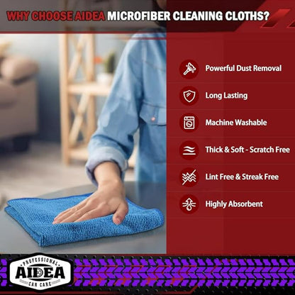 AIDEA Microfiber Cleaning Cloth, 800PK, Microfiber Towels for Cars, Shop Towels Cleaning Rags, Premium Wash Cloths, Absorbent Towel for SUVs, House, Kitchen, Commercial, Cleaning Supplies 12×12"