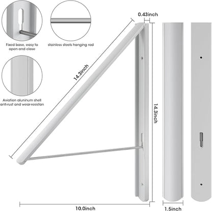 Foldable Clothes Drying Rack, Wall Mounted Retractable Drying Rack Clothes Hanger for Laundry, Bathroom, Balcony Use, Space Saving Laundry Racks and Closet Organizer, Aluminum (White)