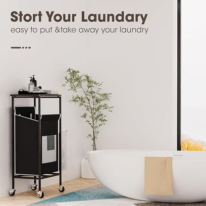 Laundry Hamper with Lid,Rolling Laundry Basket with Wheels,Metal Frame Sorter with Top Shelf and Removable Launddry Bags,Large Laundry organizer for Room, Bathroom, Bedroom (Black)