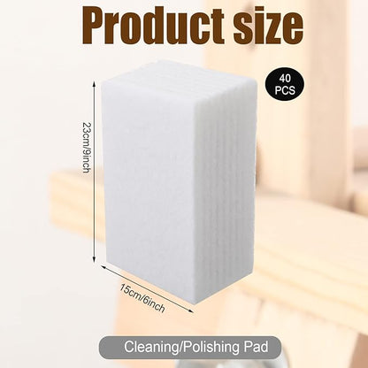 Hoolerry 40 Pcs White Scrub Pads Light Duty Scouring Non Woven Pad Non Scratch Abrasive Hand Multipurpose Scouring Sponge Multi Surface Scrubber Pads for Cleaning Polishing Home(6 x 9 Inch,White)