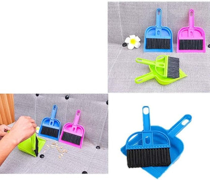 Mini Dustpan and Broom Set Portable Plastic Brush Set (Blue) Used for Desk, Home, Kitchen,Cage Cleaning of Any Small Animals, Guinea Pigs, Rabbits, Hamsters
