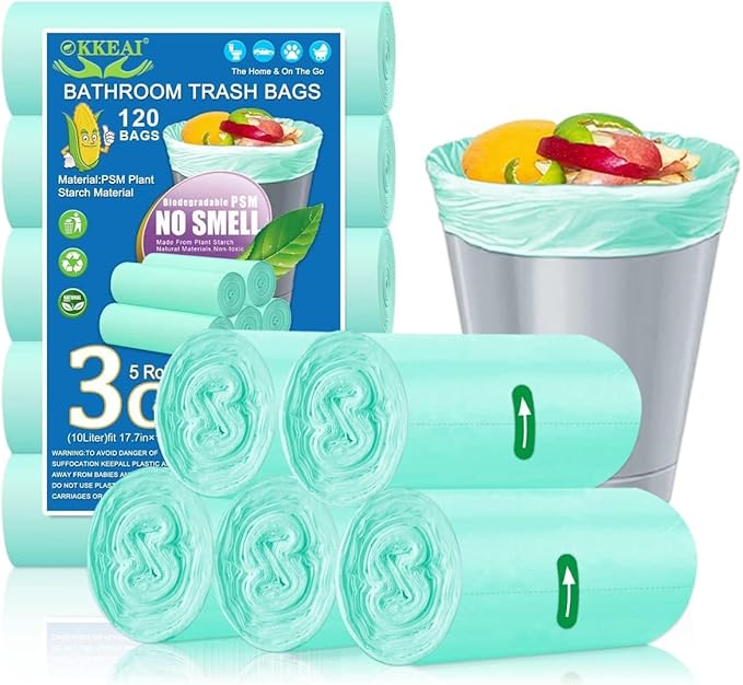 OKKEAI 120 Counts Garbage Bags 3 Gallon/10 Liter- Smal Trash Bags for Bathroom Wastebasket Liners Kitchen,Office,Light Green Fit 10L 2,3,4Gal
