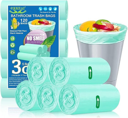 OKKEAI 120 Counts Garbage Bags 3 Gallon/10 Liter- Smal Trash Bags for Bathroom Wastebasket Liners Kitchen,Office,Light Green Fit 10L 2,3,4Gal