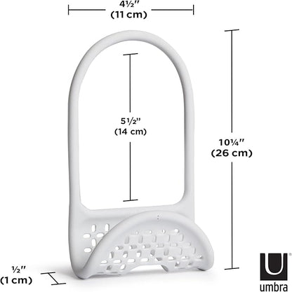 Umbra Sling Kitchen Sink Caddy Sponge Holder, Hangs Over Faucet or Divider, Single, White