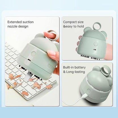 Mini Desktop Vacuum Cleaner Cute Cordless Table Dust Sweeper Cartoon Vacuum USB Rechargeable Battery Operated for Cleaning Dust Crumbs Hairs Scraps (Coral Blue)