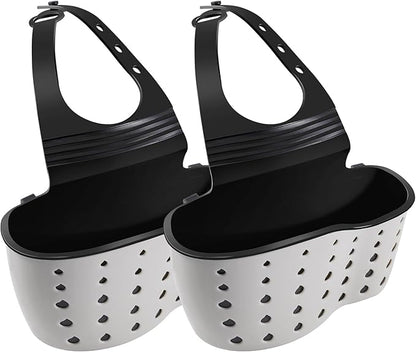Kitchen Sink Caddy Sponge Holder for Kitchen Sink Accessories Organizer Dish Sponge Holder Ajustable Strap Faucet with Drain Holes for Drying (2 pcs Beige)