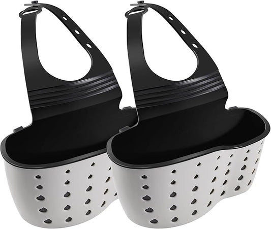 Kitchen Sink Caddy Sponge Holder for Kitchen Sink Accessories Organizer Dish Sponge Holder Ajustable Strap Faucet with Drain Holes for Drying (2 pcs Beige)