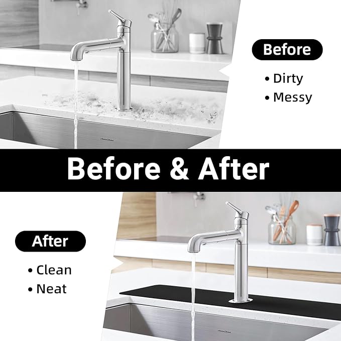 LOPNUR Faucet Mat for Kitchen Sink Cuttable, 29 Inch Extra Long Sink Splash Guard Behind Faucet, Super Absorbent Diatomite Sink Protector Mat, Bathroom Water Splash Guard Fast Dry, Easy to Cut, Black