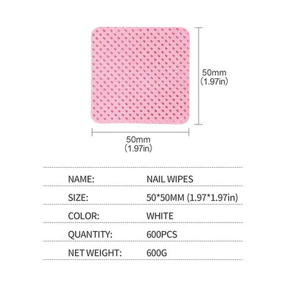 BLUERISE Lint Free Nail Wipes Nail Polish Remover Pads Soft Absorbable Eyelash Extension Glue Cleaning Wipes Pink 600pcs