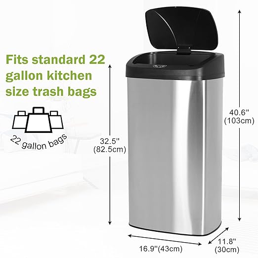 22 Gallon Motion Sensor Trash Can - 82L Stainless Steel Automatic Large Kitchen Trash Can, Touchless Garage Bin with Lid, Hands-Free Waste Bin for Home/Office