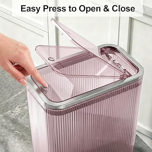 2-Pack Bathroom Trash Can with Lid – 2.6 Gallon / 10L Clear Waste Basket with Pop-Up Lid & Bag Ring – Slim Plastic Garbage Can for Bathroom, Bedroom, Office – Colorful Small Trash Can, Purple Pink