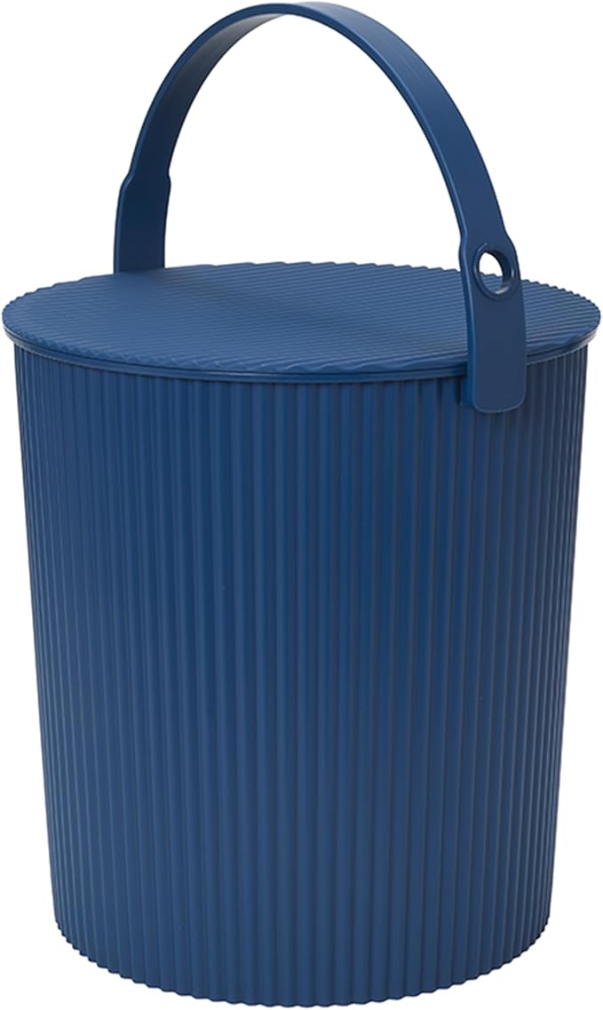 Hachiman Extra Large Bucket - 5.3 Gallon Heavy Duty Bucket with Lid and Handle - Hands-Free Filling - Easy to Stack and Store - Indoor Outdoor Use - 13.3" x 13" - Navy