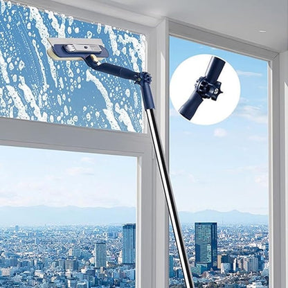 47" Window Squeegee with Extension Pole, 4-in-1 Telescopic Window Cleaner Tool with 2-Stage Telescoping Pole, Extension Washing Tool with Rotatable Clean Head for Indoor/Outdoor High Window Glass