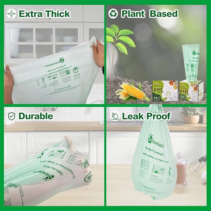 (Medium Size) OrangeBio Certified Home Compostable Shopping Bags, 500 Ct, 10" x 6" x 20", Medium, Hold 20 lbs, Thank You, Grocery, Take Out, T Shirt, To-go bags for Retail, Restaurant