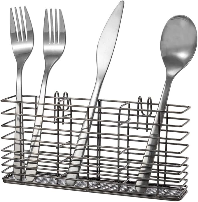 SANNO Stainless Steel Utensil Drying Rack Silverware Holder for Dish Rack, Hanging Cutlery Utensil Holder Silverware Organizer Stainless Steel Rack with Hooks