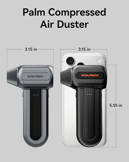 WOLFBOX MF60&MF70 Compressed Air Duster-110000RPM Super Power Electric Air Duster, 3-Speed Adjustable Rechargeable Cordless Air Blower with Fast Charging for PC Keyboard Cleaning, Car, Home (Gray)