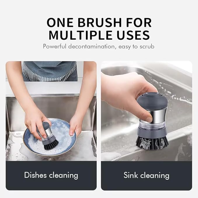 Stainless Steel Kitchen Soap Dispensing Dish Scrubber - Palm Brush for House Cleaning - Durable and Efficient Cleaning Tool (Pack of 1)