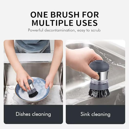 Stainless Steel Kitchen Soap Dispensing Dish Scrubber - Palm Brush for House Cleaning - Durable and Efficient Cleaning Tool (Pack of 1)