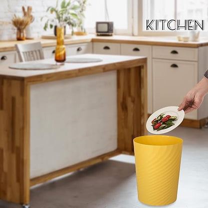 UUJOLY Plastic Small Trash Can Wastebasket, Garbage Container Basket for Bathrooms, Laundry Room, Kitchens, Offices, Kids Rooms, Dorms, (Yellow, 1.8 Gallon)