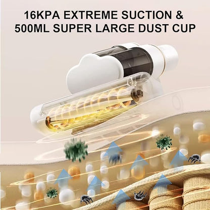 Mattress Vacuum Cleaner with UV-C Light 16Kpa Suction & 80000 rpm Double Brushrolls & Triple Cup, Heating & Ultrasonic & 2 Speeds & Widened Suction Port, Anti-Allergen Bed Vacuum Cleaner (Gold)