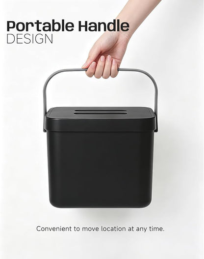 Countertop Compost Bin Kitchen, 1.8 Gallons Hanging Trash Can with Lid for Kitchen Cabinet Door, Under Sink, Wall Mounted Waste Bin for Bathroom, 7L(Black)