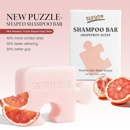 Puzzle-Shaped Grapefruit Solid Shampoo Bar - Energizing & Clarifying for Oily Hair - Invigorating Scent, Vegan & Zero-Waste (3.5oz)