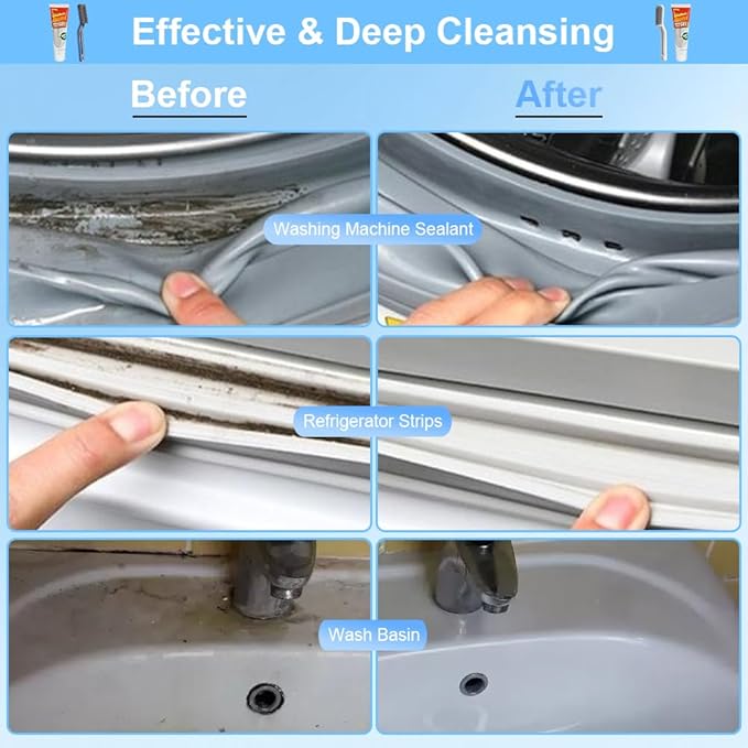 2PCS Nexa Remover Gel,Nuroclean Remover Gel with 2PCS Hard Bristle Crevice Cleaning Brush,Suitable for Grout, Refrigerator, Bathroom Cleaning Solution , Safe Formula That Does Not Damage The Surface