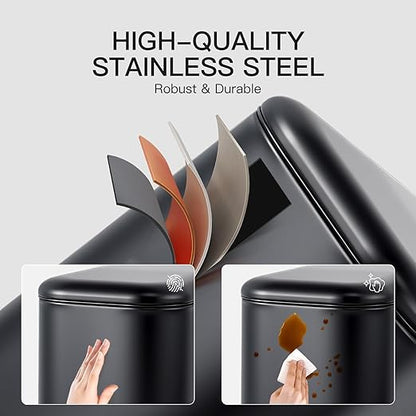 GlowSol Bathroom Trash Can with Lid, 1.3 Gallon 12 L Stainless Steel Step Trash Can with Removable Liner Bucket, Slim Small Wastebasket for Toilet Bedroom Office, Black