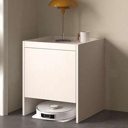 Robot Vacuum Stand Cabinet,Storage Cabinet with Doors and Drawers for Robot Vacuum Cleaner,Wood Bathroom Cabinet,Side Table for Living Room, Home Office(White,H65cm/25.6in)