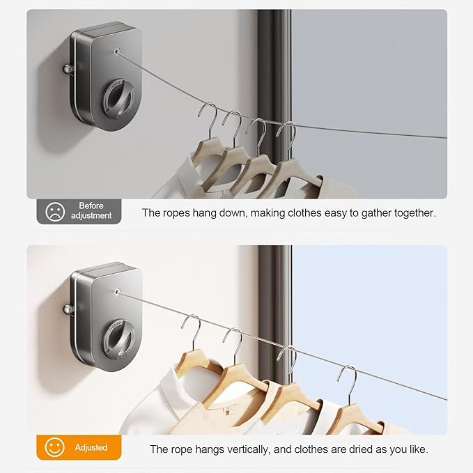 ROOM127 Heavy Duty Retractable Clothesline, 169.3 Inches Single Stainless Steel Line, Non-Sagging Wall Mounted Laundry Line | NO-Drill Adhesive or Screws Setup | Indoor & Outdoor Use, Black Finish