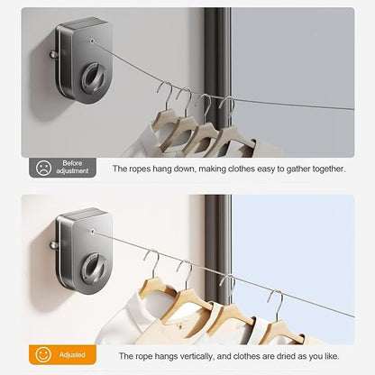 ROOM127 Heavy Duty Retractable Clothesline, 169.3 Inches Single Stainless Steel Line, Non-Sagging Wall Mounted Laundry Line | NO-Drill Adhesive or Screws Setup | Indoor & Outdoor Use, Black Finish