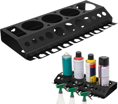 Spray Bottle Holder Wall Mount, Auto Cleaning Detailing Tools Hanger, Garage Bottle Organizer with 4 Spray Can Slots, 12 Holes, and 7 Hooks, Wide Application for Car Washing, Home Cleaning