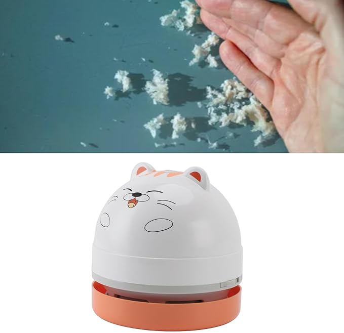 aqxreight Cute Cartoon Desktop Vacuum Desktop Cleaner with Vacuum Nozzle Cleaning Brush Portable Mini Table Dust Cleaner for Cleaning Dust Crumbs Computer Car (Cat)
