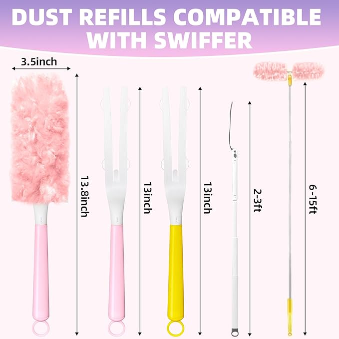 30 Count Duster Refills Compatible with Swiffer Handle, 360° Multi-Surface Duster Refills with 1 Handle, Dusters with 5X Microfibers for Cleaning Home, Furniture, Electronics, Office, Blinds