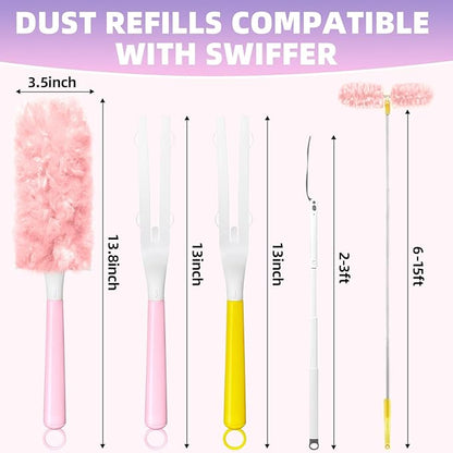 30 Count Duster Refills Compatible with Swiffer Handle, 360° Multi-Surface Duster Refills with 1 Handle, Dusters with 5X Microfibers for Cleaning Home, Furniture, Electronics, Office, Blinds