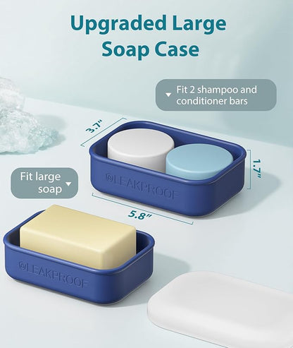 Quatish Large Leakproof Travel Soap Case, Solid Shampoo Bar Holder, Silicone Soap Box with Draining Layer, Enhanced Soap Container, Suitable for Camping, Gym, Bathroom, Outdoor Essentials, Blue