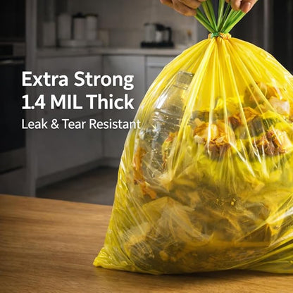 13 Gallon Biodegradable Trash Bags with Drawstring, 75 Count – 1.4 Mil Thick Plant Based Tall Kitchen Garbage Bags with Convenient Tear-free Dispensing, Heavy Duty Leak Resistant Green Garbage Liners