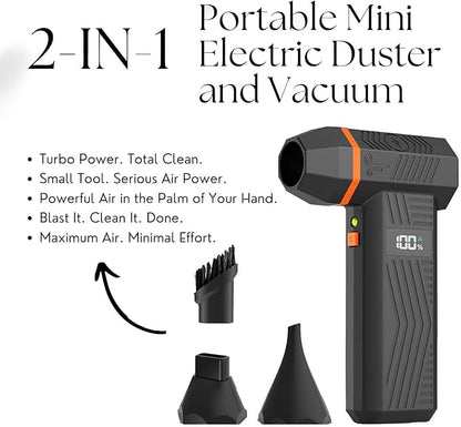 Portable Mini Handheld Cordless Electric Air Duster & Vacuum, 140,000 RPM Cordless Turbofan Blower, Compressed Air Cleaner for Keyboard, PC, Electronics, Car Vacuum, Camping, Travel, Dust Remover