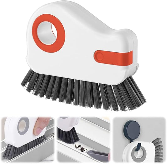 2 in 1 Groove Cleaning Brush, Window Track Cleaning Tools, Multifunction Window Track Cleaner with Hard Bristle and Hidden Scraper, Crevice Brush for Sliding Door Track, Window Seal, Sill (Orange)